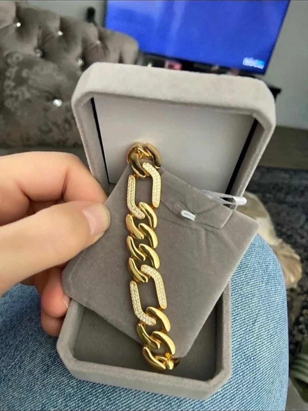Russian Gold Plated Cuban Link Bracelet Rhinestone Lock Clasp new without tag